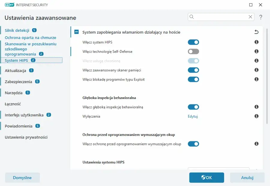 Funkcje pakietów Internet Security ikony