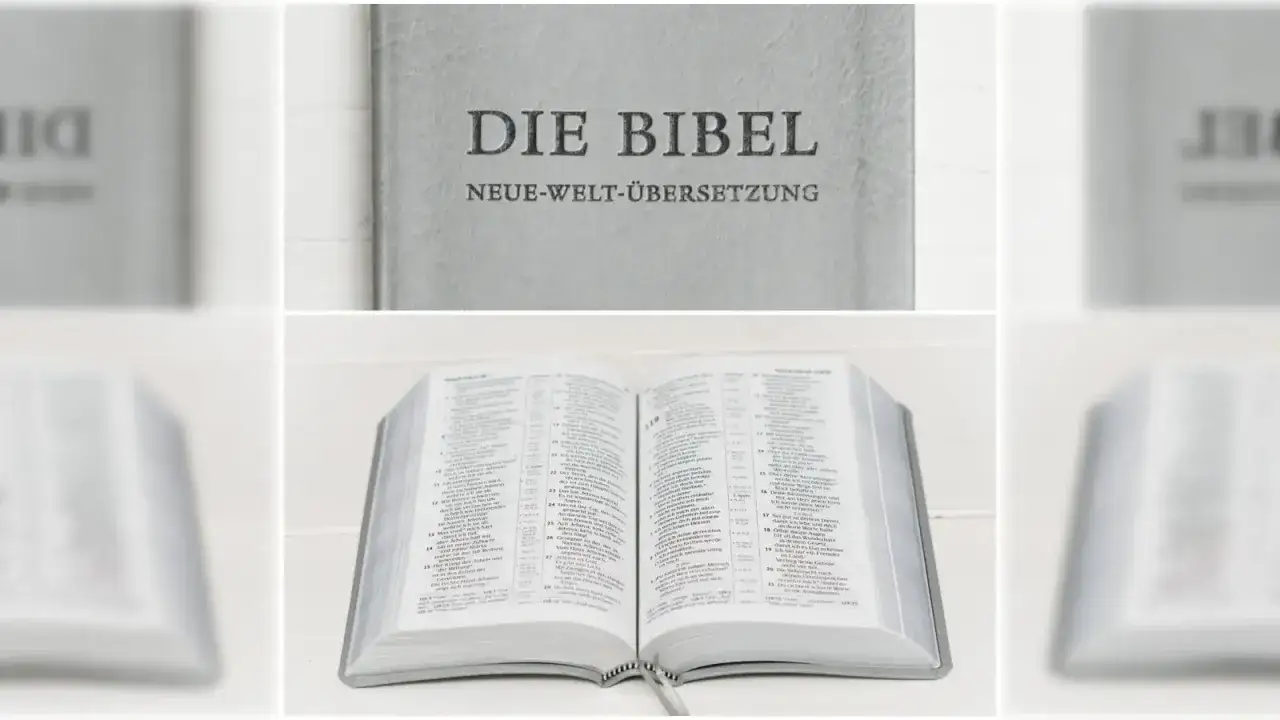 Eine aufgeschlagene Bibel, die Neue-Welt-Übersetzung, wie sie von Zeugen Jehovas genutzt wird.