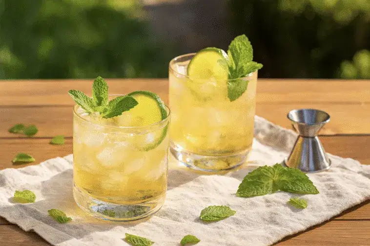 Auswahl an klassischen Ginger Ale Cocktails in schönen Gläsern