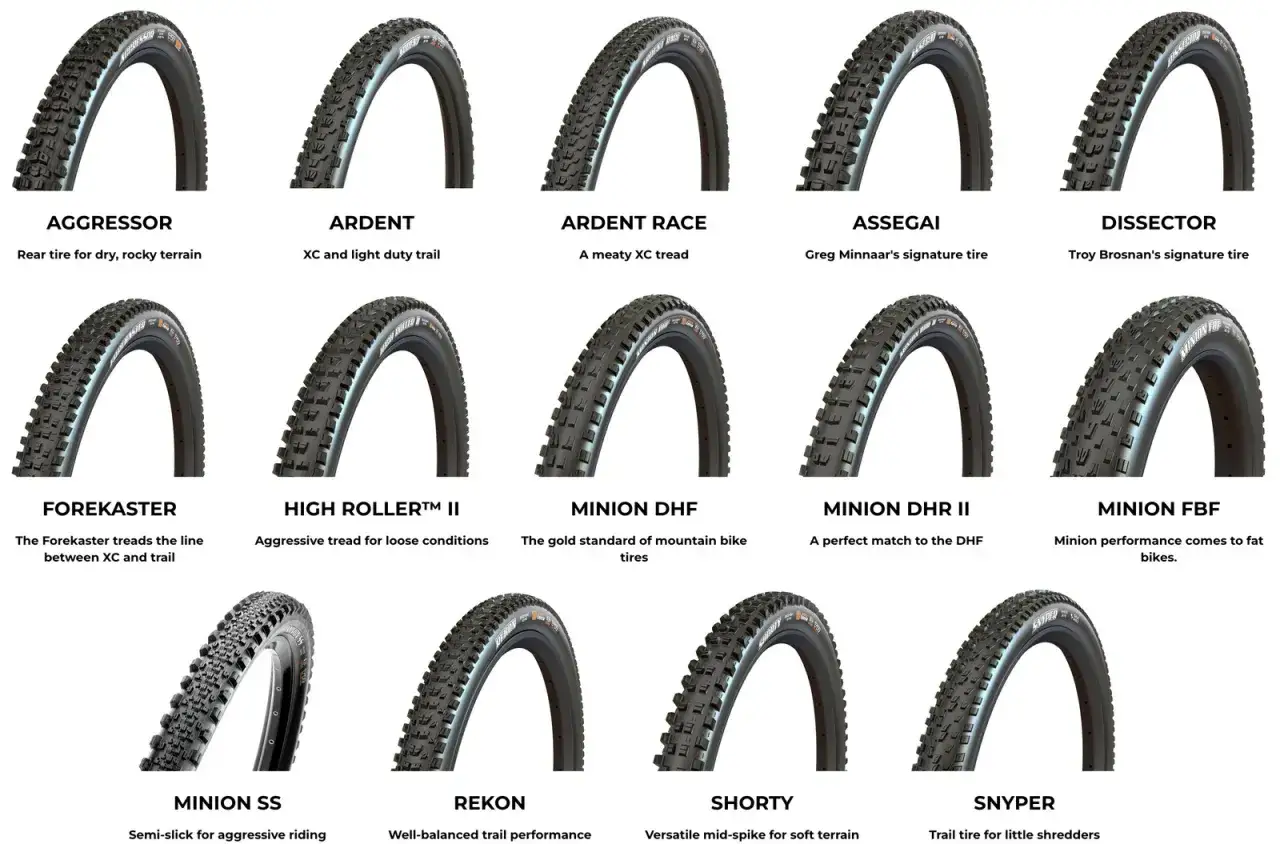 Różnorodne tpi opony rowerowe: Aggressor, Ardent, Assegai, Dissector, Forekaster, High Roller, Minion DHF, DHR II, FBF, SS, Rekon, Shorty, Snyper.