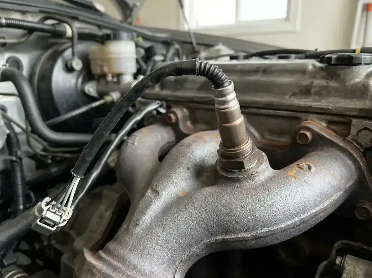 Czujnik tlenu przy kolektorze wydechowym Toyoty. Może być przyczyną błędu DTC P0420.