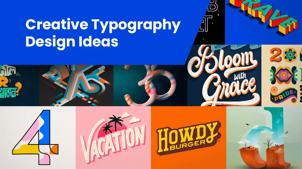Kreatywne projekty typograficzne, w tym czcionka pismo odręczne, abstrakcyjne litery i logo.