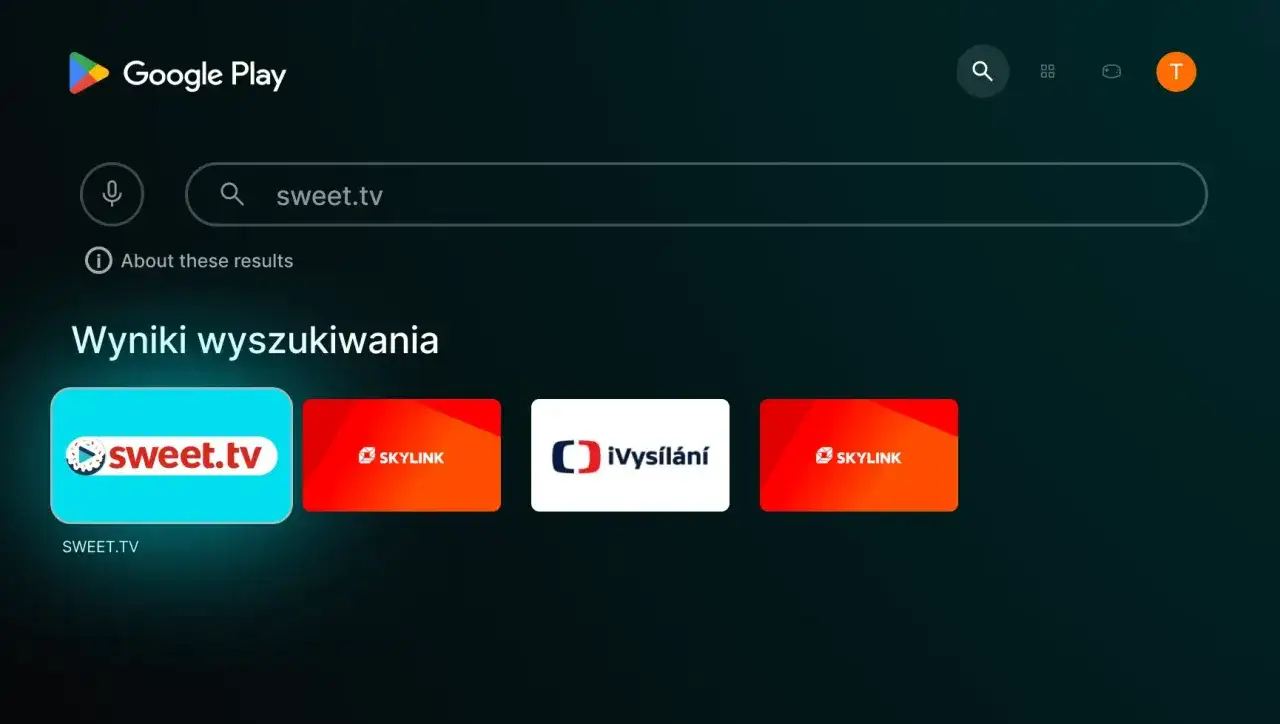 Wyniki wyszukiwania w Google Play dla 
