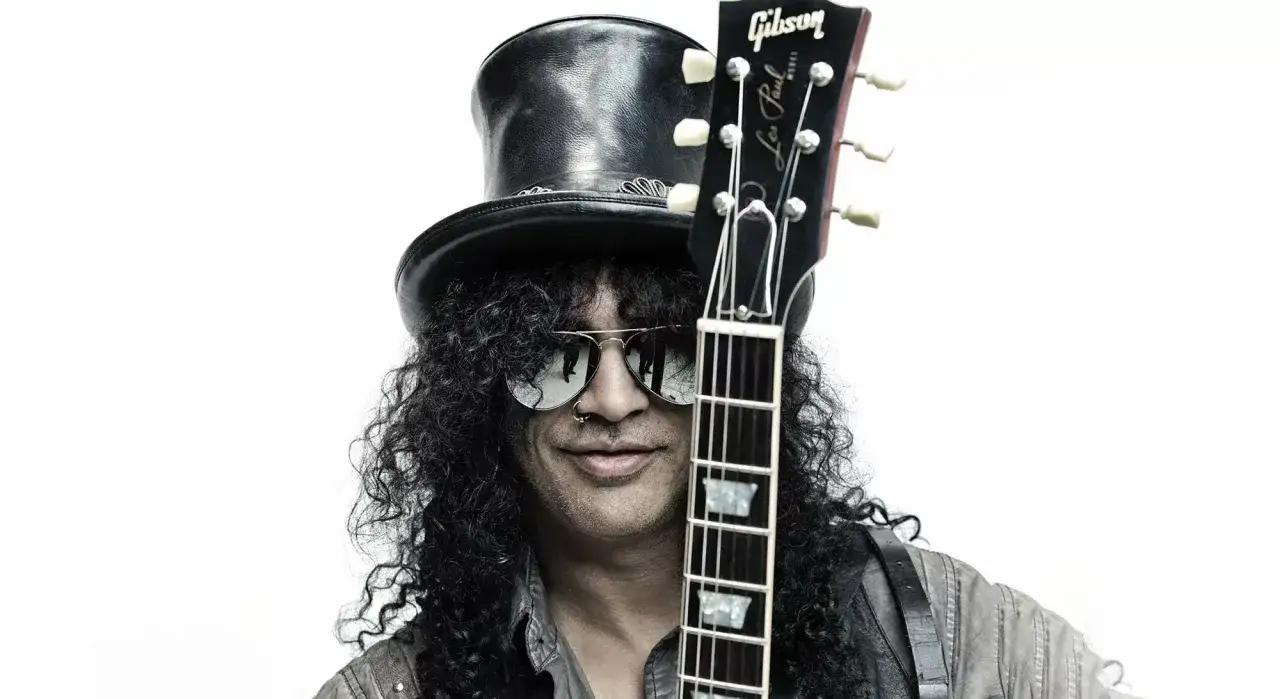 Un guitariste l&eacute;gendaire, un vrai h&eacute;ros de la guitare, avec son chapeau haut-de-forme et sa Gibson Les Paul.