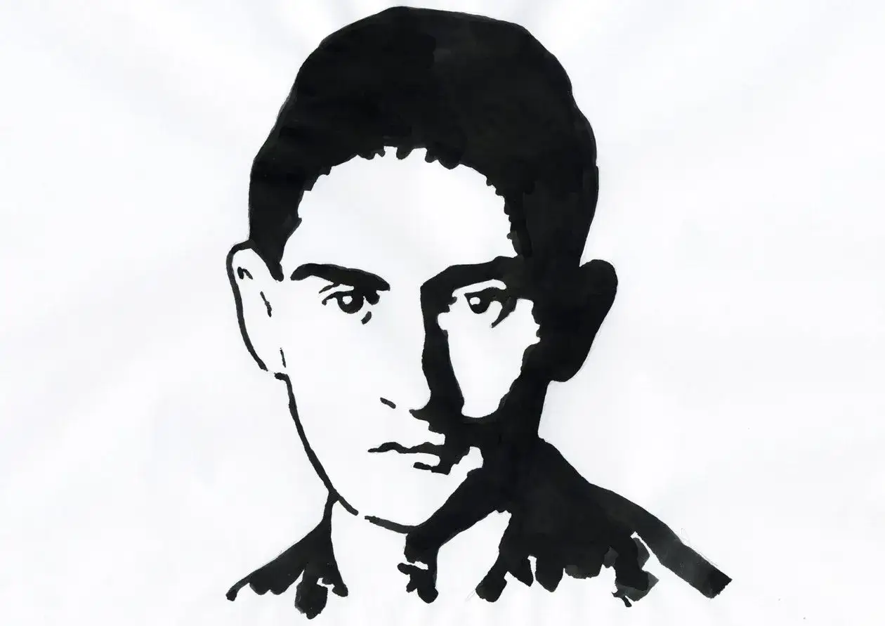 Ritratto stilizzato di Franz Kafka, con tratti marcati e ombre profonde. Un'immagine che evoca il mistero e l'inquietudine delle sue opere, facendoci chiedere chi era Kafka.