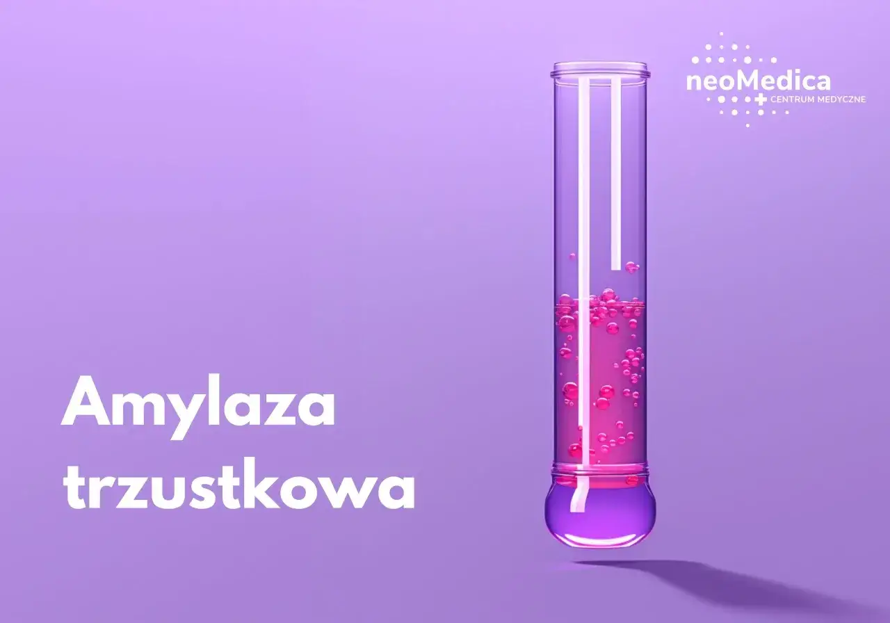 Amylaza trzustkowa – co to jest? W probówce różowy płyn z bąbelkami.