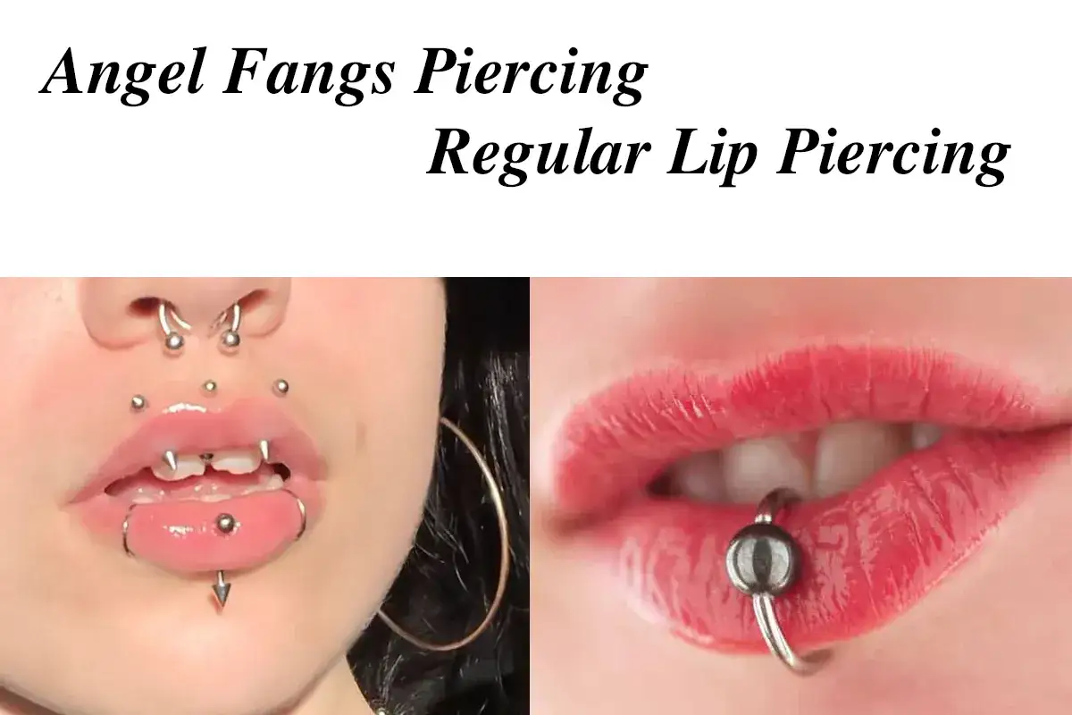 Angel fangs piercing z zębami jak u wampira i kolczyki w ustach.