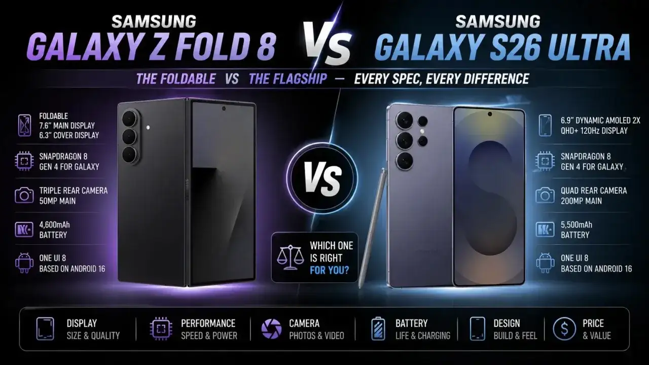 Porównanie Samsung Galaxy Z Fold 8 i Galaxy S26 Ultra. Który jest najnowszy Samsung dla Ciebie?