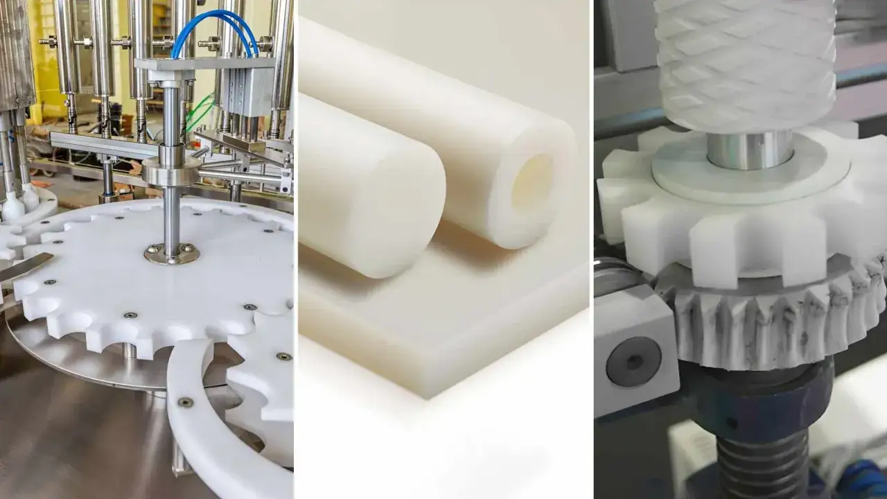 Polyethylene advantages: gears and rollers in industrial machinery, showcasing its durability and versatility in manufacturing applications.