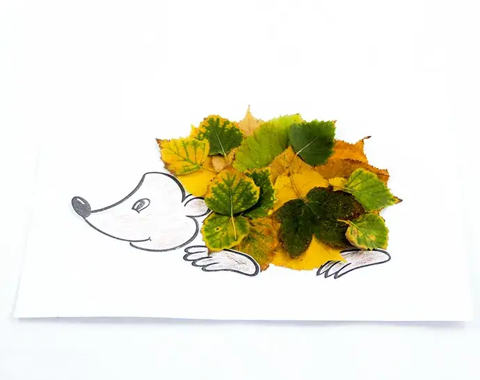 Igel mit Herbstbl&auml;ttern zeichnen einfach