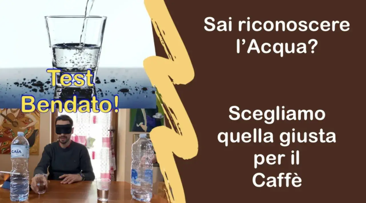 Uomo bendato prova diverse marche acqua per caffè. Test