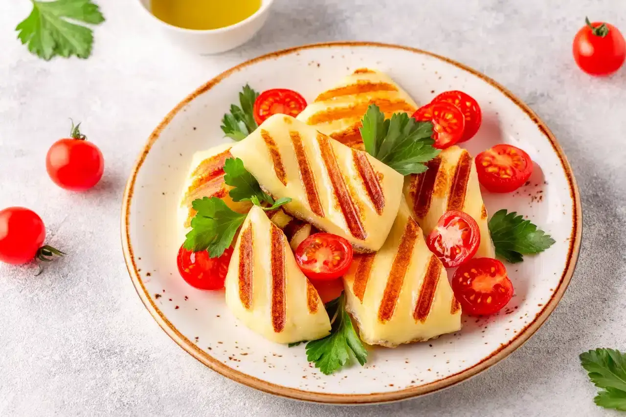 Grillowany ser halloumi z paskami na ruszcie