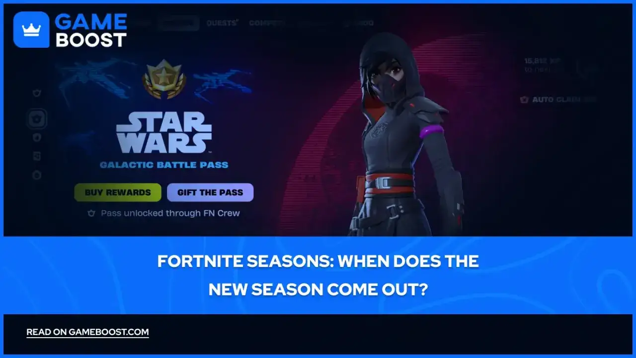 Postać z Fortnite w stroju z motywem Gwiezdnych Wojen, obok napisu