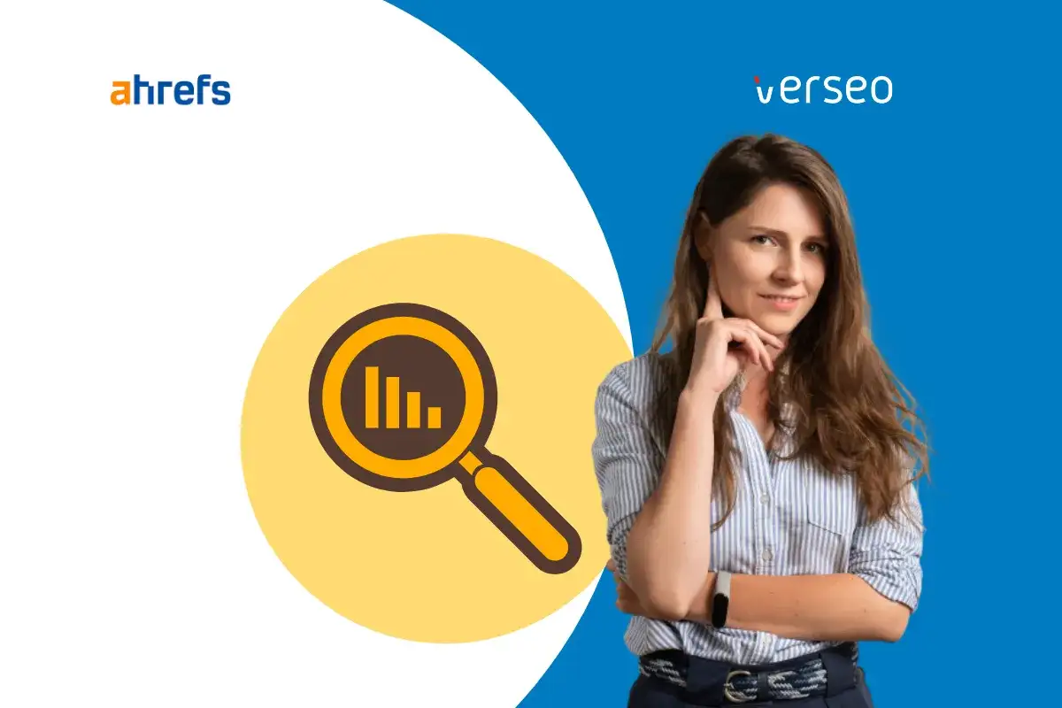 Kobieta zastanawia się nad analizą danych, którą oferuje Ahrefs. Co to jest Ahrefs?