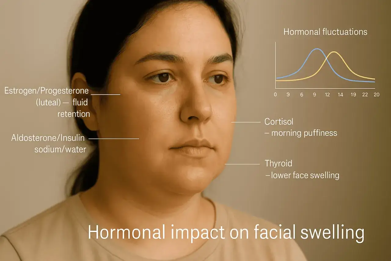 Visage gonflé pendant les règles, expliquant la rétention d'eau et les fluctuations hormonales.