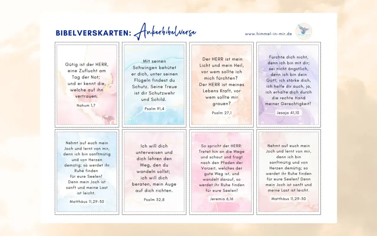 Bibelverskarten mit Ankerbibelversen zum Ziehen. Texte wie 