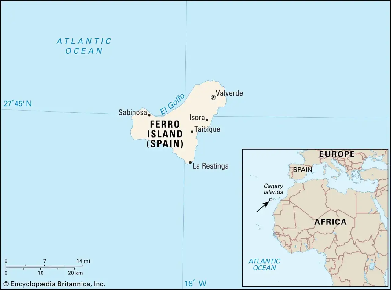 Mapa pokazuje, gdzie leży Teneryfa, jako część Wysp Kanaryjskich, na Oceanie Atlantyckim, na zachód od Afryki.
