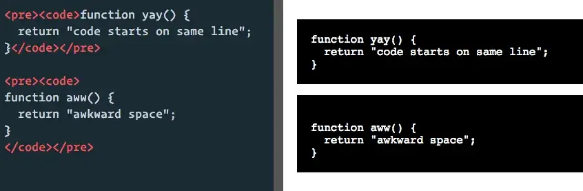 Przykład użycia tag&oacute;w pre i code w HTML