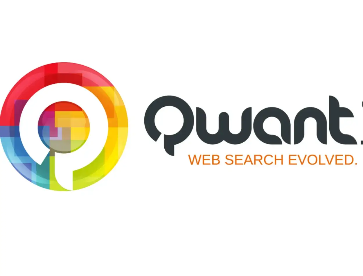 Kolorowe logo i nazwa Qwant, wyszukiwarka internetowa, kt&oacute;ra stawia na prywatność.