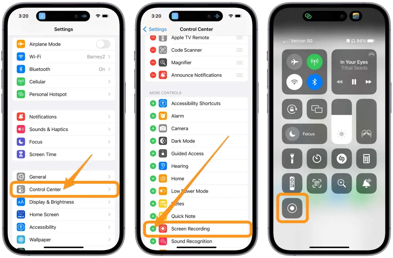 Nagrywanie ekranu iPhone: dodaj ikonę do centrum sterowania, aby łatwo rozpocząć nagrywanie.