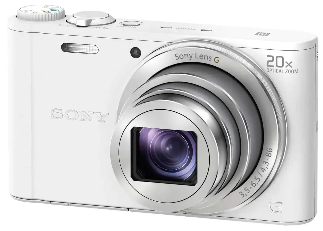 Biały aparat Sony z obiektywem 20x zoom optyczny, idealny aparat dla amatora do uchwycenia każdej chwili.