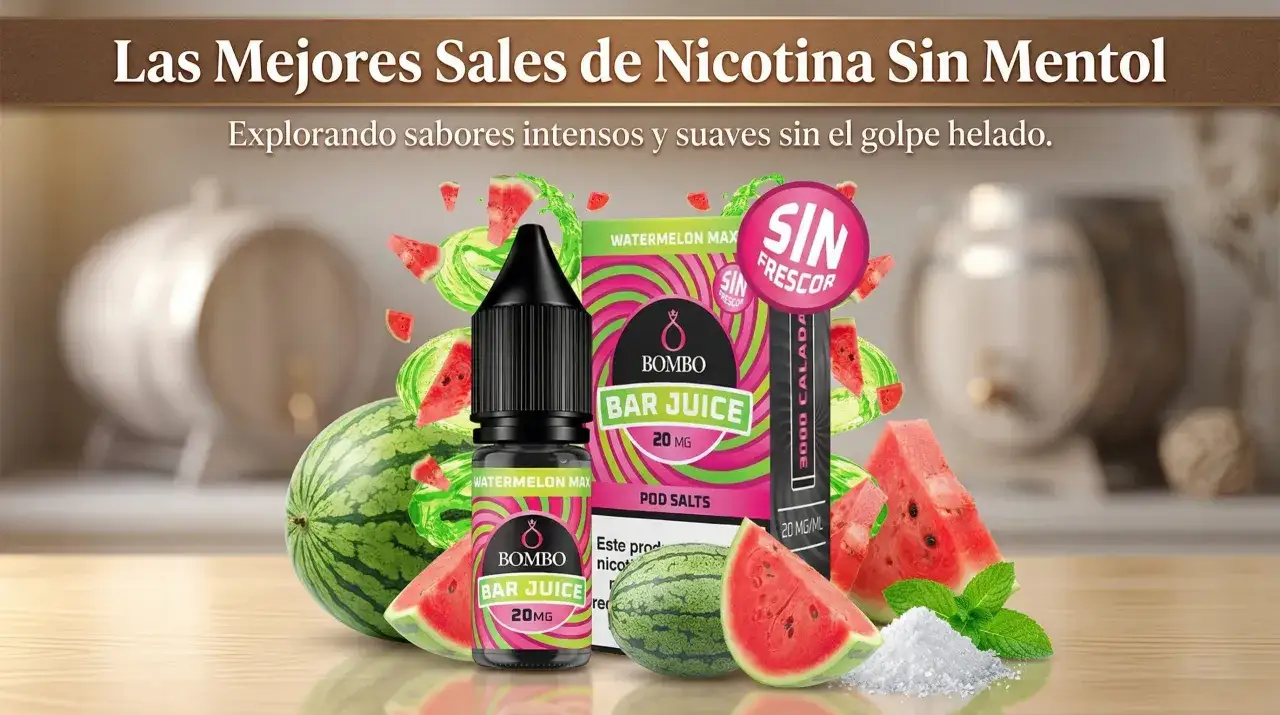 Botella de líquido para vapear Bombo Bar Juice sabor sandía con 20 mg de nicotina. ¡20 mg de nicotina es mucho!