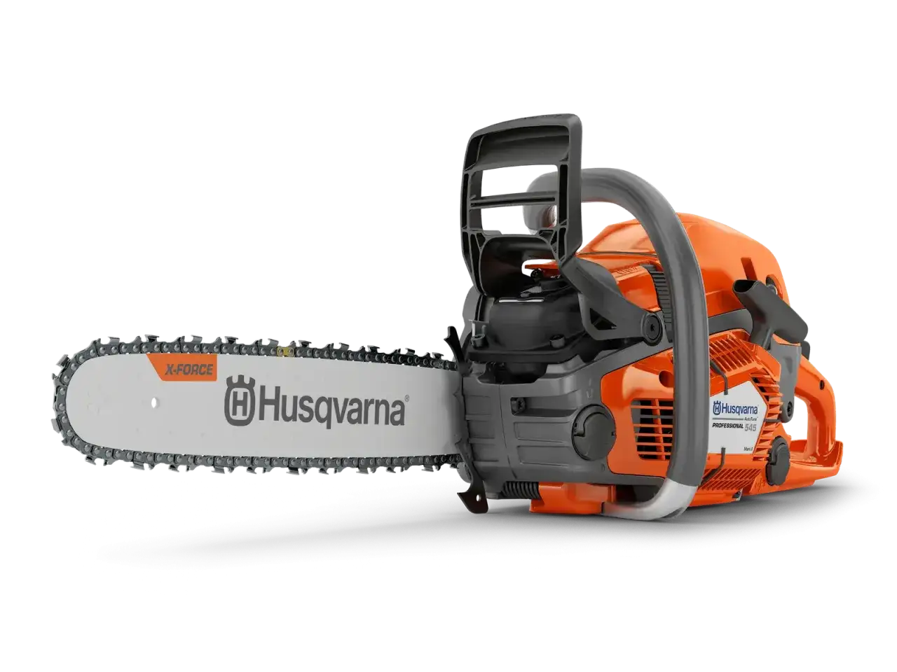 Pomarańczowa piła łańcuchowa Husqvarna 545 z prowadnicą X-Force. Poznaj husqvarna 545 dane techniczne.
