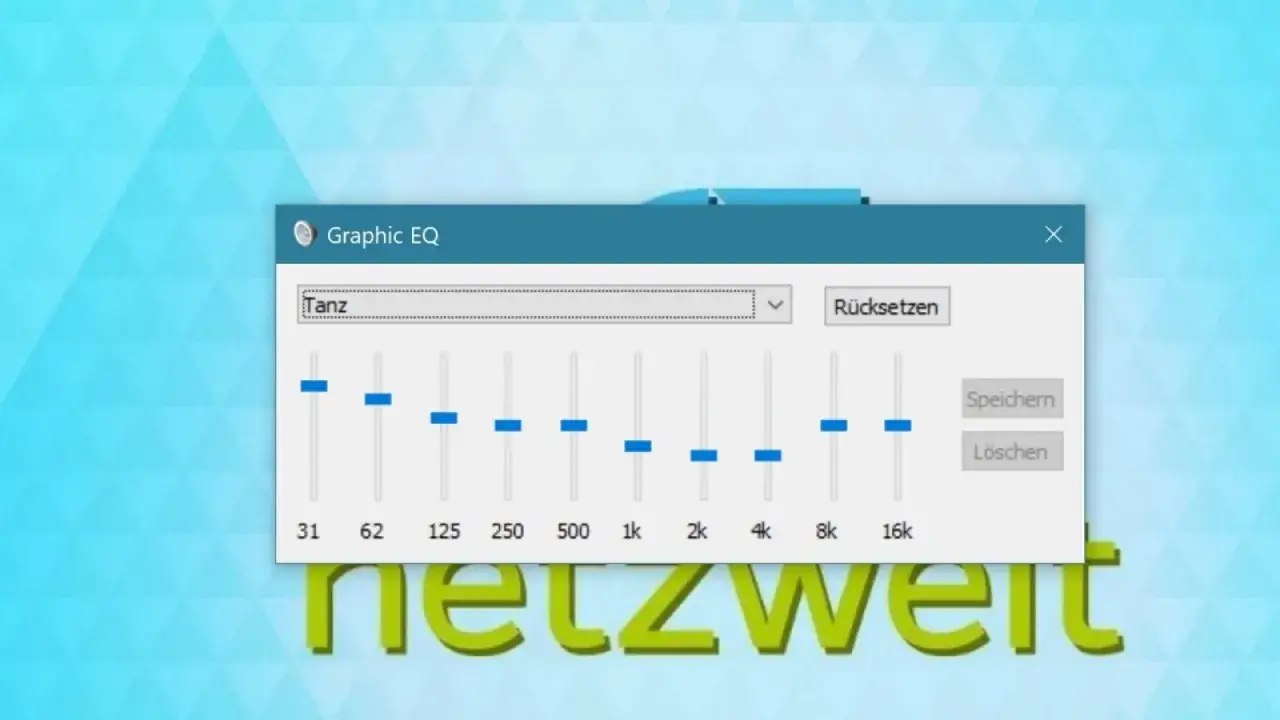 Grafischer Equalizer in Windows 10, eingestellt auf 