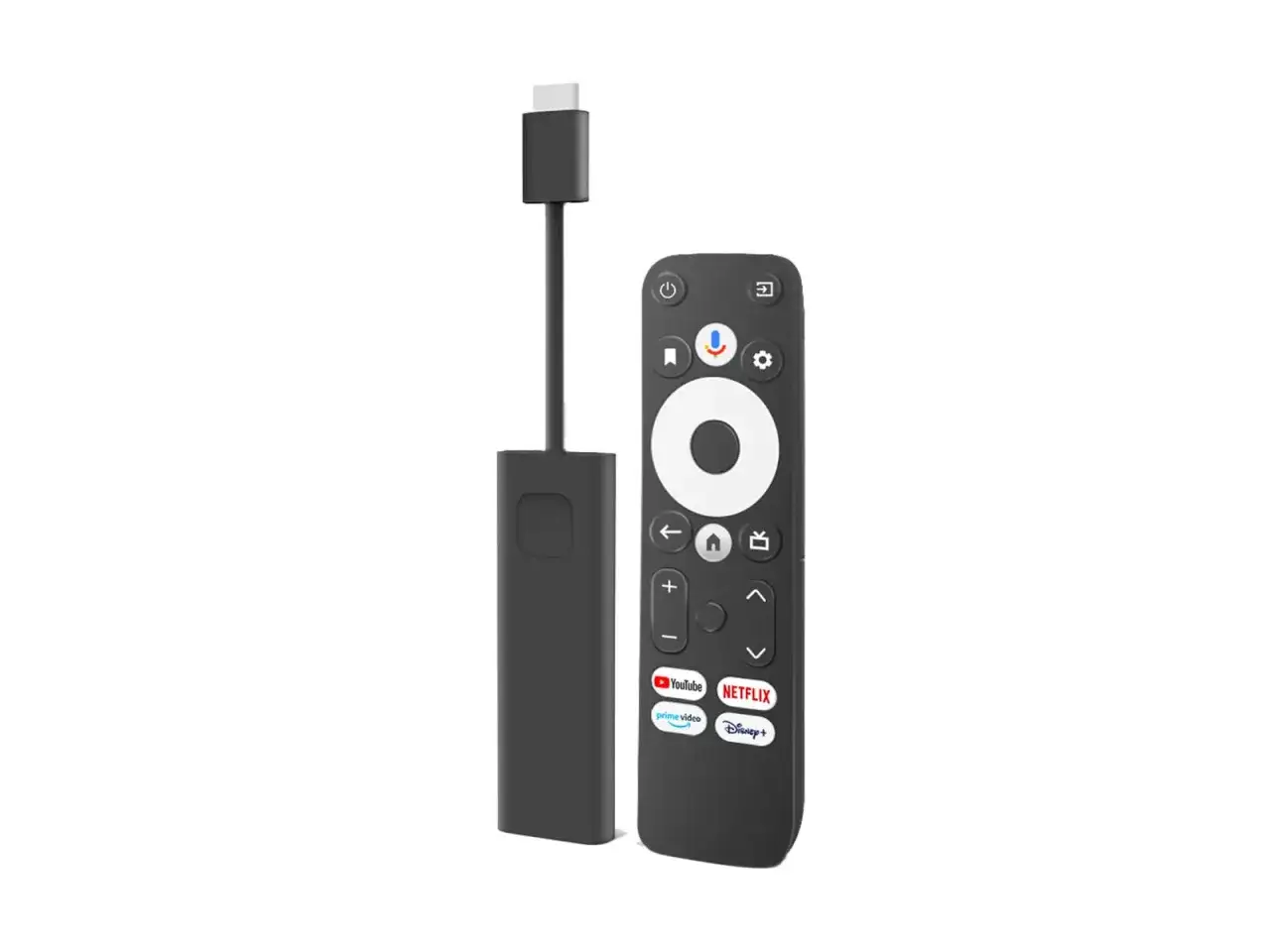 Urządzenie do streamingu i pilot z przyciskami Netflix, YouTube, Prime Video, Disney+. Ułatwia to, jak zainstalować Netflixa na telewizorze.
