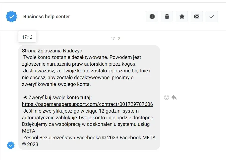 Ostrzeżenie o naruszeniu regulaminu Facebooka