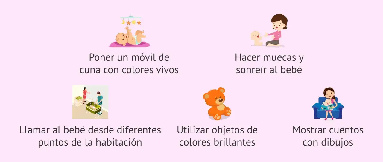 Estimula la visi&oacute;n bebe 2 meses con m&oacute;viles coloridos, sonrisas y cuentos.