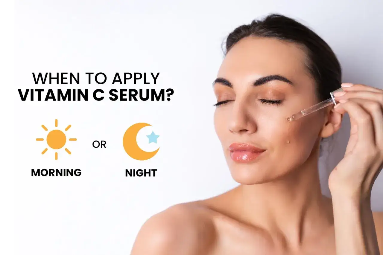 Frau trägt Vitamin C Serum auf. Wann anwenden? Morgens oder abends?