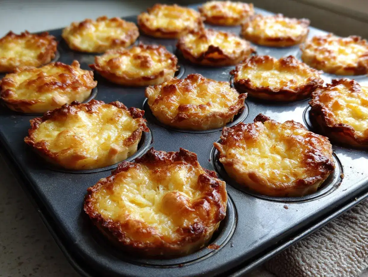 Sm&aring; pajer med gyllene ostt&auml;cke i en muffinspl&aring;t. Perfekta f&ouml;r fika eller som tillbeh&ouml;r.