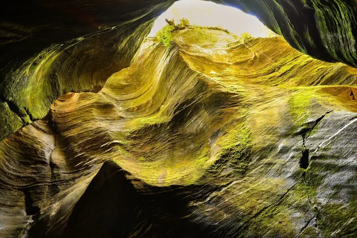 L'orrido di Uriezzo, con le sue rocce scolpite dall'acqua e ricoperte di muschio verde brillante, crea un paesaggio surreale e affascinante.