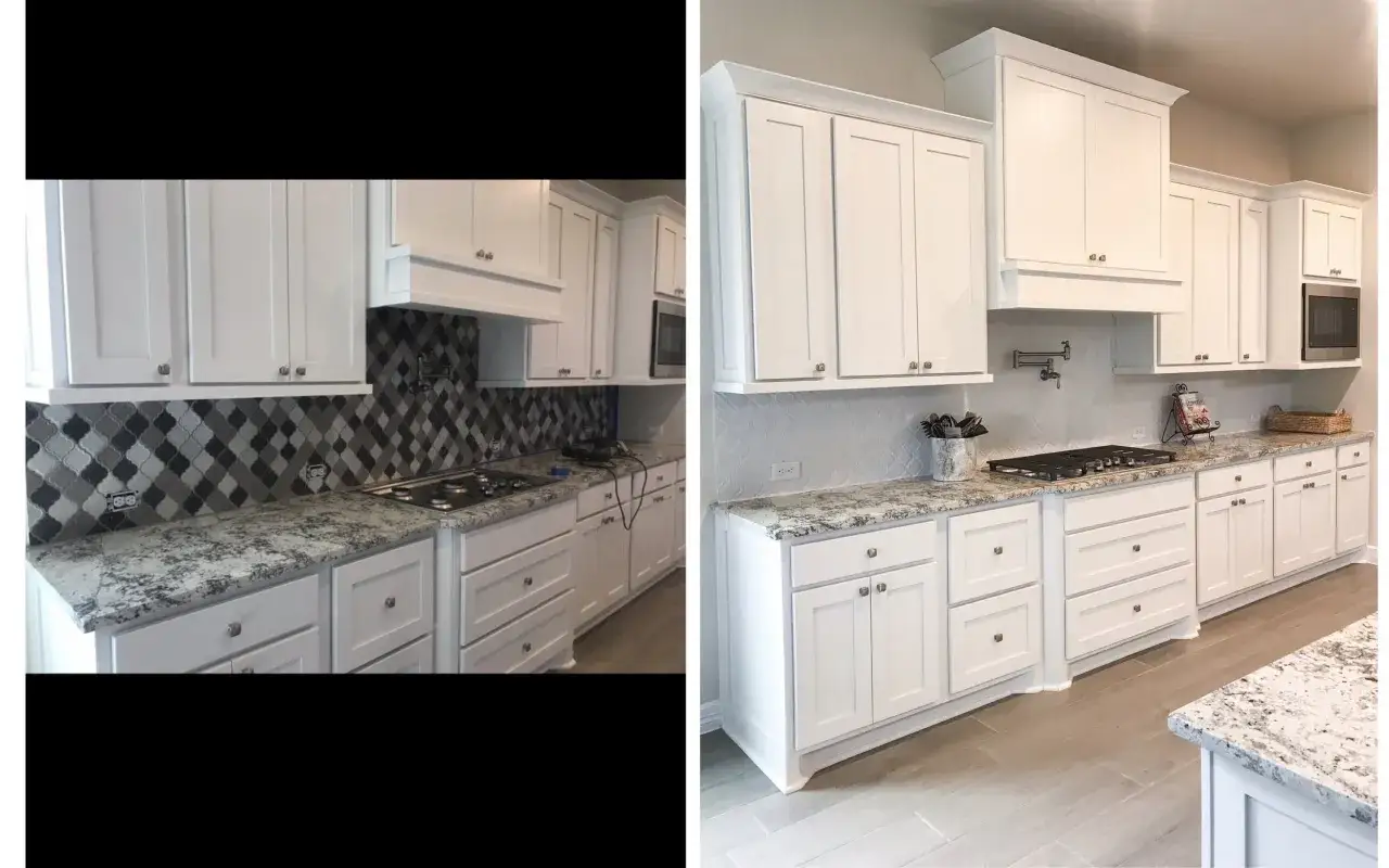Cocina renovada: antes con azulejos oscuros y después con azulejos claros, ¡un cambio espectacular!