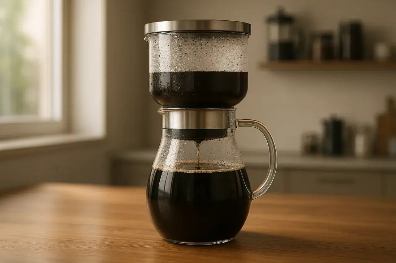 En elegant kaffebryggare i glas d&auml;r det &auml;r dags att koka kaffe utan filter.