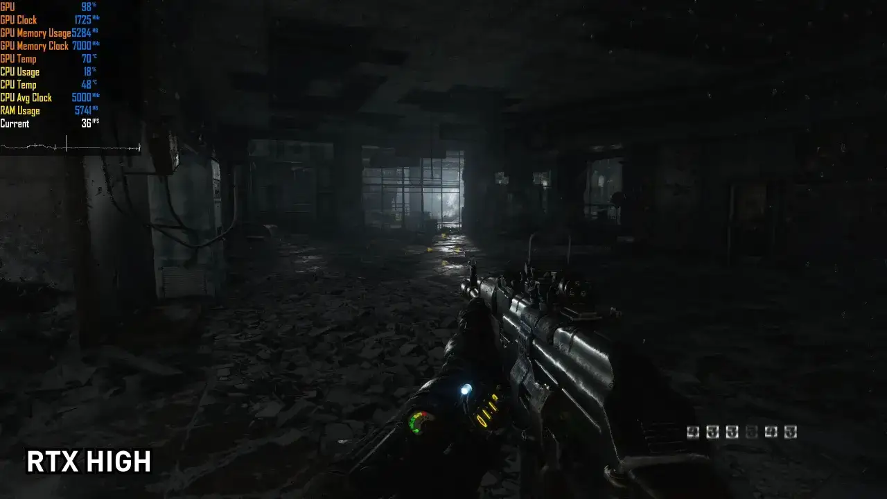 Metro Exodus RTX HIGH: 36 FPS, 5284 MB VRAM, 5741 MB RAM. Sprawdzamy metro exodus wymagania.