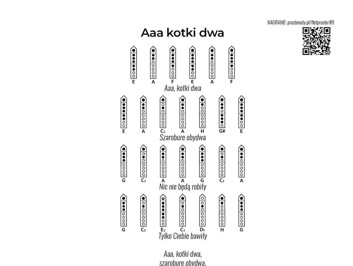 Nuty nauka gry na flecie. Schematy palcowania dla melodii