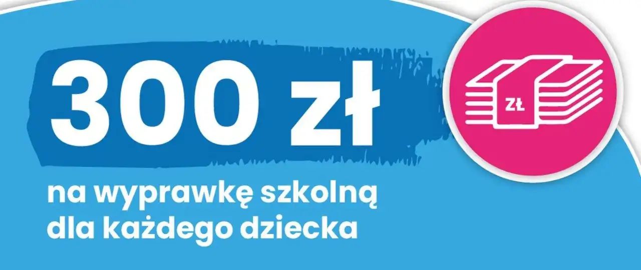 300 zł na wyprawkę szkolną dla każdego dziecka to dobry start do jakiego wieku. Ikona symbolizuje pieniądze.