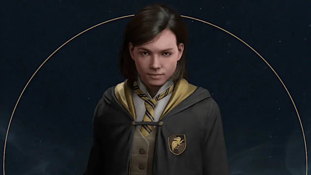 Estudiante de Hufflepuff lista para las misiones secundarias de Hogwarts Legacy.