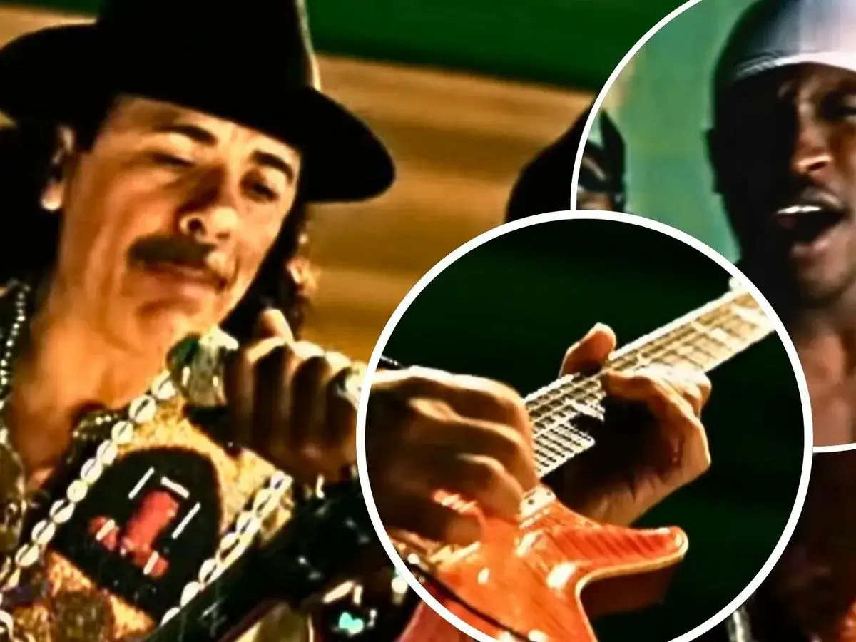 Carlos Santana gra na gitarze, a obok wokalista. To fragment teledysku jednego z najsłynniejszych zespołów rockowych.