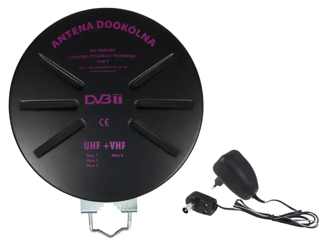 Antena DVB-T UHF+VHF. Jak sprawdzić moc sygnału anteny naziemnej? Zasilacz i adapter w zestawie.
