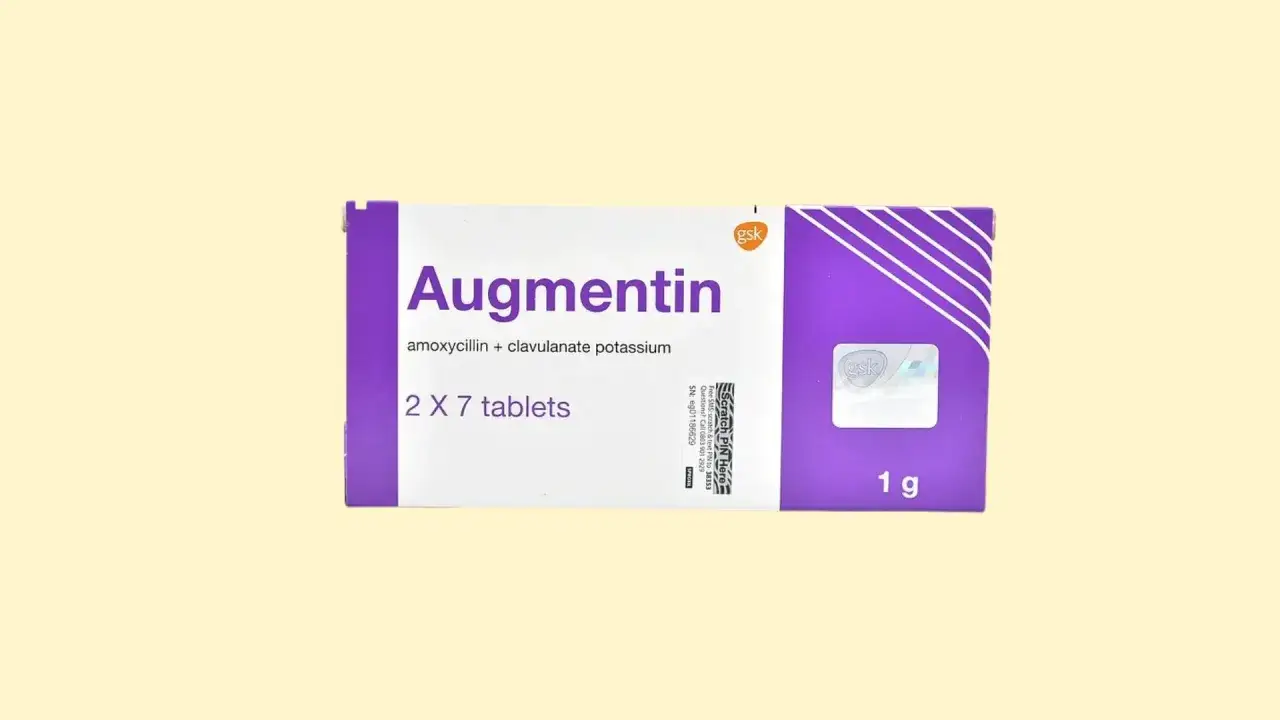 Opakowanie leku Augmentin 1g, zawierające 14 tabletek. Przed użyciem zapoznaj się z informacją o augmentin dawkowanie.