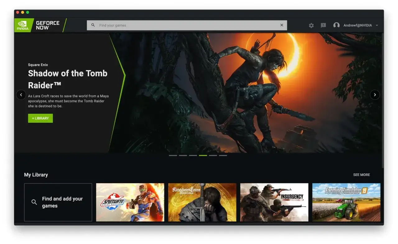 GeForce Now lista gier: Lara Croft w Shadow of the Tomb Raider, Spintires, Kingdom Come, Insurgency, Farming Simulator.