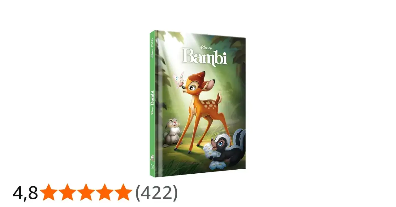 Okładka DVD z bajką Bambi. Młody jelonek Bambi, królik i skunks bawią się w lesie.