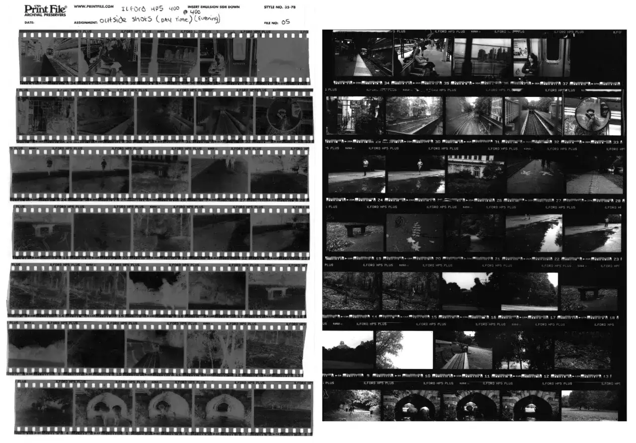 Negatywy filmów Ilford HP5 Plus z sesji zdjęciowej 