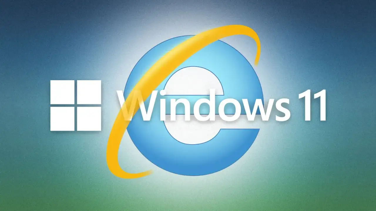 Ikona Internet Explorer na tle Windows 11.