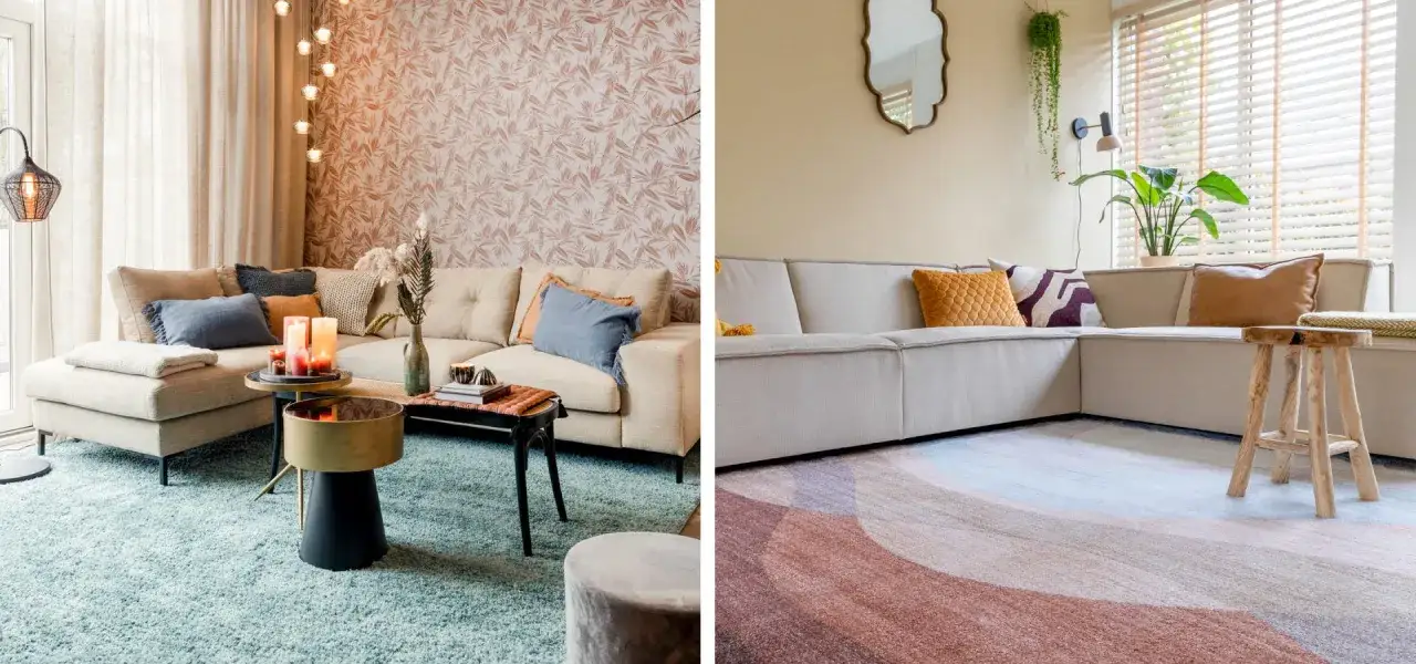 dywan do beżowej kanapy w stylu boho