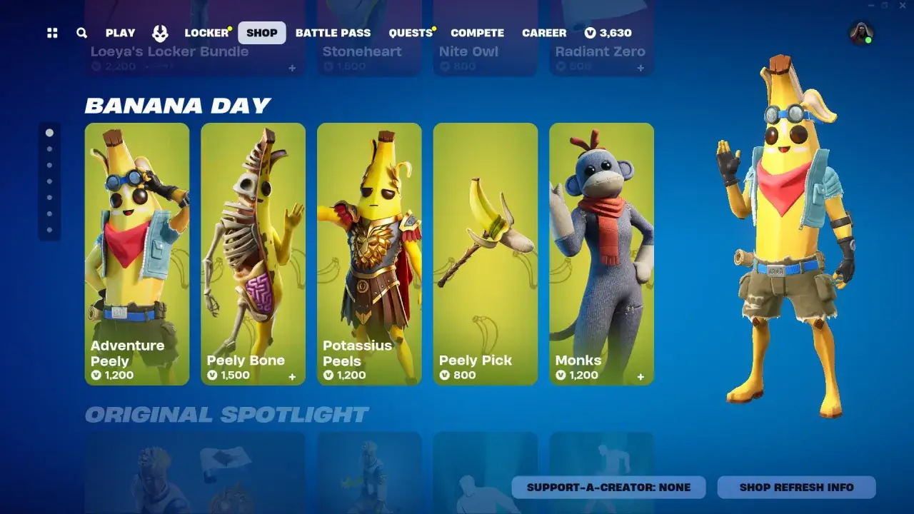 Sklep Fortnite prezentuje 