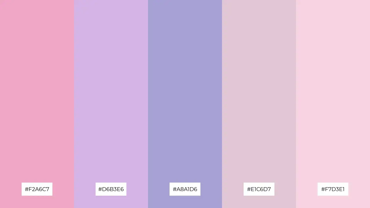 Fünf vertikale Farbstreifen: zartes Rosa, helles Lavendel, sanftes Lila, blasses Rosa und ein weiterer zarter Rosa-Ton. Ein harmonisches Mischen von pink und lila.